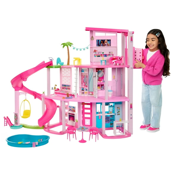 Barbie Dreamhouse Pool Party Doll House and Playset with 75+ Pieces, 45 in, Slide & Puppy Elevator