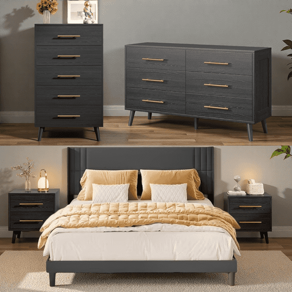Lofka King Bedroom Furniture Set - Includes One King Bed Frame, Two Nightstands and 2 Dressers for Modern Home Decor