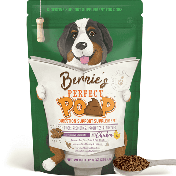 Bernie’s Perfect Poop Digestive Supplement for Dogs, 12.8 oz Chicken, 4-in-1 Formula with Prebiotics, Probiotics, Fiber & Enzymes