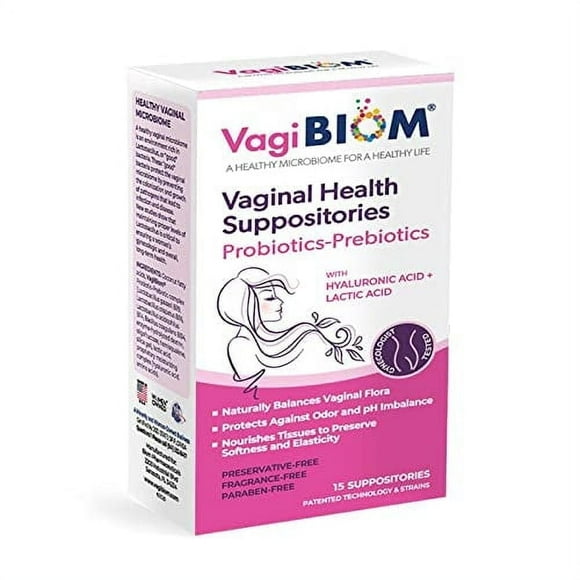 VagiBiom Vaginal Health Suppositories for Women, Probiotics + Prebiotics with Hyaluronic Acid & Lactic Acid, Fragrance-Free, 15 Count