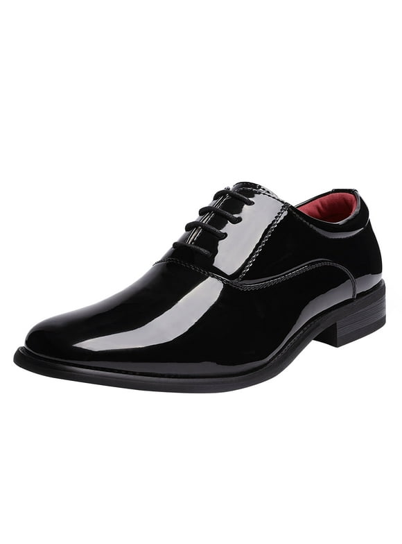 Men's Faux Patent Leather Tuxedo Dress Shoes Classic Lace-up Formal Oxford BLACK size 9.5