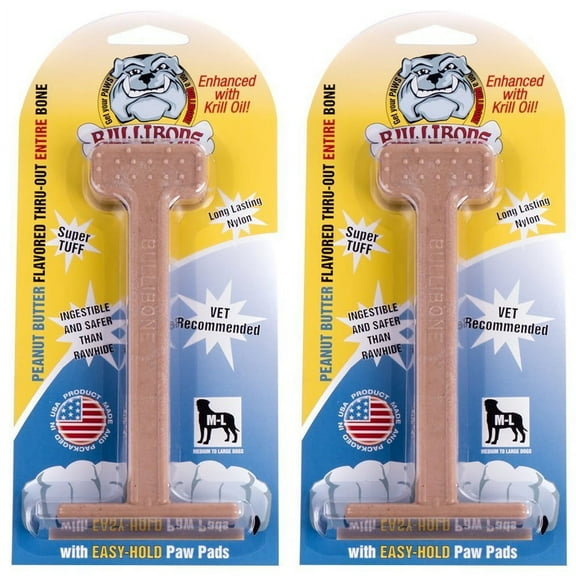 Bullibone Peanut Butter Nylon Dog Bone Toy Nylon - Improves Dental Hygiene, Easy to Grip Bottom, and Permeated with Flavor - 2 Pack
