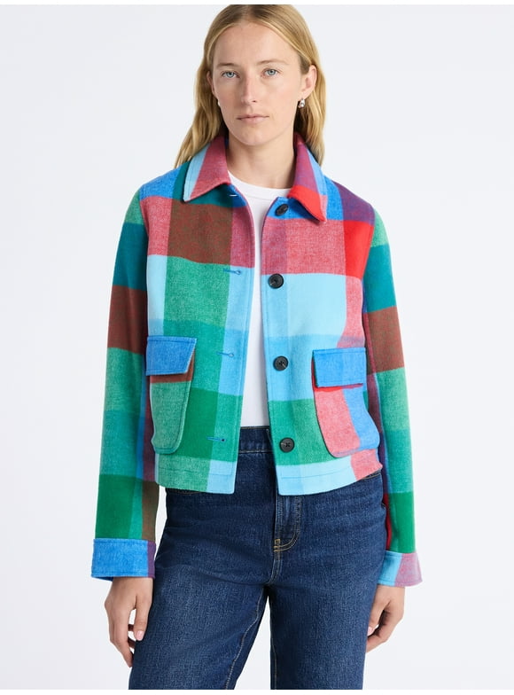 Women's Plaid Cropped Chore Jacket, Sizes XS-XXL