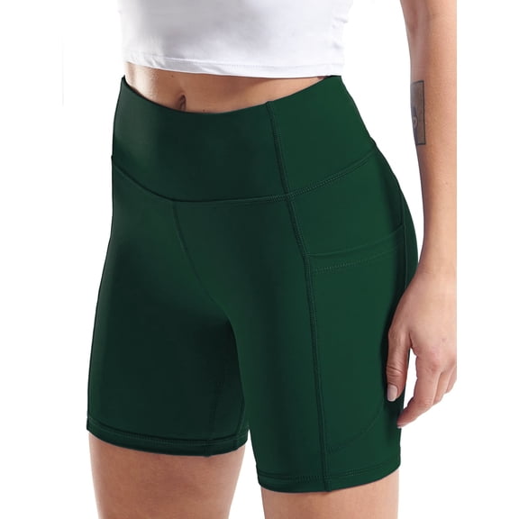 Cadmus High Waist Yoga Shorts for Women Workout Running Shorts Naked Feeling Biker Shorts Tummy Control Deep Pockets, Dark Green, 2XL