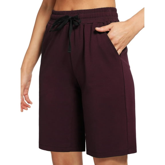Cadmus Women's 9'' Bermuda Shorts Casual Loose Comfy Drawstring Athletic Shorts with Pockets,Wine Red,Medium