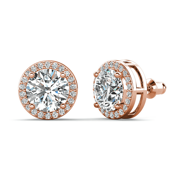 Cate & Chloe Ariel 18k Rose Gold Plated Halo Stud Earrings with Simulated Diamonds, Gift for Women