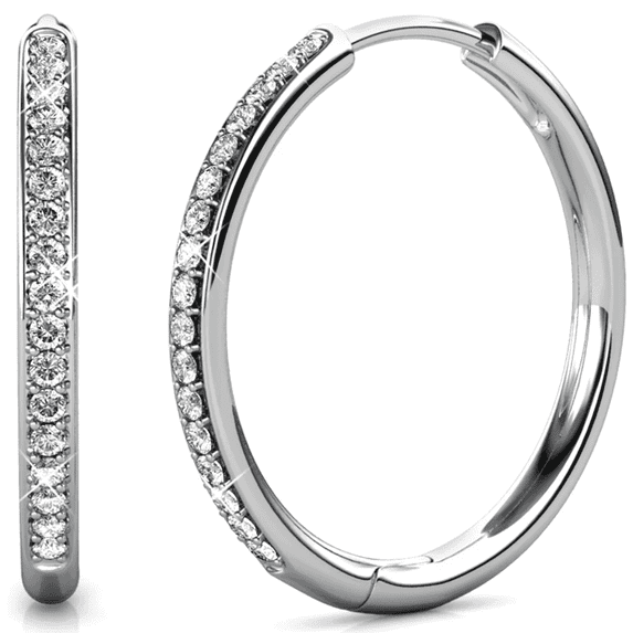 Cate & Chloe Bianca 18k White Gold Plated 25mm Hoop Earrings with Swarovski Crystals for Women