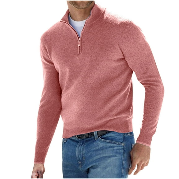 Chiccall Men's Winter Fashion Wool Sweater Quarter Zip Stand Up Collar Solid Long-Sleeve Knitted Pullover