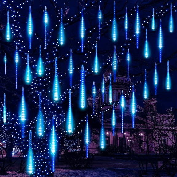Christmas Lights, Meteor Shower Icicle String Lights, 18 Inches 10 Tubes 360 LED Christmas Lights Outdoor Dropping Lights, Hanging Falling Rain Lights Holiday Christmas Tree Lights, Blue