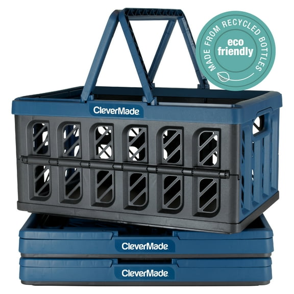 CleverMade Collapsible Shopping Basket with Handles, 24L, Ocean, 3PK