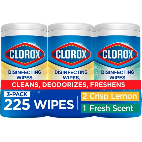 Clorox Disinfecting and Cleaning Wipes, Crisp Lemon and Fresh Scent, 75 Count Each, 3 Pack