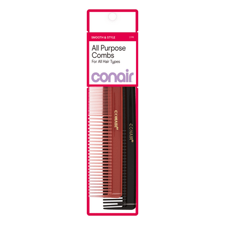 Conair 2-Pack Dressing Combs, Dual-Tooth Design for All Hair Types, Styling & Detangling Essential