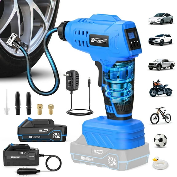 FADAKWALT Tire Inflator Portable Air Compressor, 20V Cordless Car Tire Pump, 160PSI Handheld Electric Air Pump with Rechargeable Battery, Auto Shutoff & Digital Gauge for Cars & Motorcycles(blue)