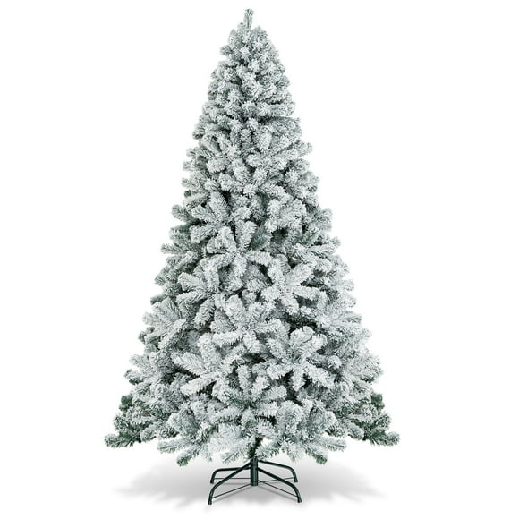 Costway 7.5ft Snow Flocked Hinged Christmas Tree Unlit Metal Stand