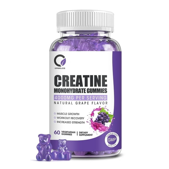 Creatine Monohydrate Gummies for Women & Men, Boost Focus, Strength, and Endurance, Gluten-Free, Non-GMO, 4 Grams of Creatine per Serving , 60 Gummies