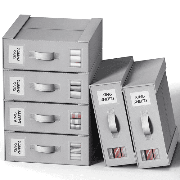 Criusia 6 Pack Foldable Linen Closet Organizer, Foldable Bed Sheet Organizers and Storage, Linen storage, Gray, 12.6 x 14.6 x 3.54 in