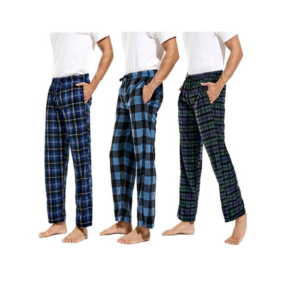 DG Hill Men's Fleece Plaid Sleep Pants, Family Pajama Set, 3-Pack