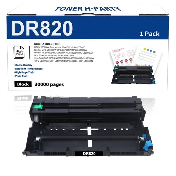 DR820 Drum30,000 Maximum Page Yield for TN850 TN820 Printer , Single Piece, with 1-Pack DR 820 Drum Unit, for DR820, Black, DR-820, 1 Count, 1 Pack
