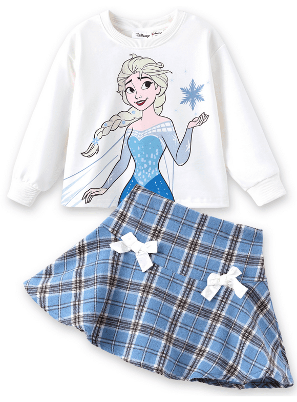 Frozen Girls Dresses Sets Elsa Graphic Crewneck Crop Sweatshirt and Plaid Skirt Outfits Toddler Kids 3-4T