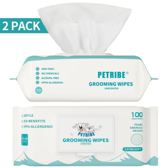 PETRIBE Dog Grooming Wipes, Unscented, Ultra Soft Dog & Cat Wipes for Paws, Ears, Face, and Skin, 200 Count