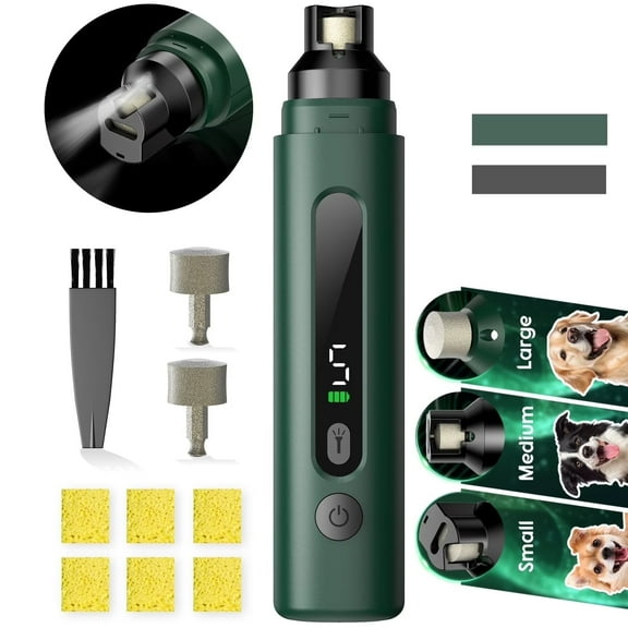 Dog Nail Grinder with LED Light, Professional 5-Speed Quiet Dog Nail Trimmer Low Noise-Safe Painless Nail Grooming & Smoothing for Small Medium Large Dog Breed,Green