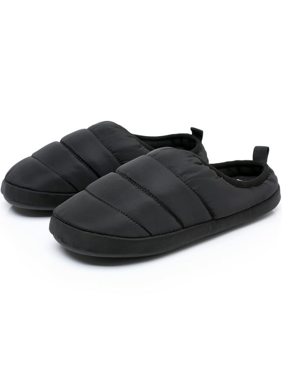 Down Cotton Slippers for Men Comfy Warm Slip on Shoes Memory Foam House Shoes, Black 10
