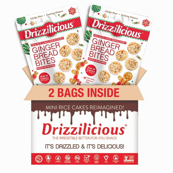 Drizzilicious Mini Rice Cakes, Gingerbread Flavored Rice Cake Gluten Free Snacks, Rice Crisps 2-Pack