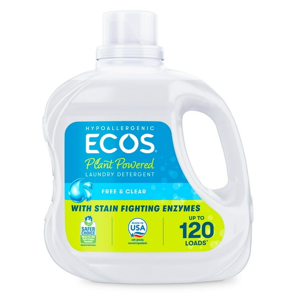 ECOS Liquid Laundry Detergent, Free & Clear, Hypoallergenic for Sensitive Skin, 120 Loads, 110oz