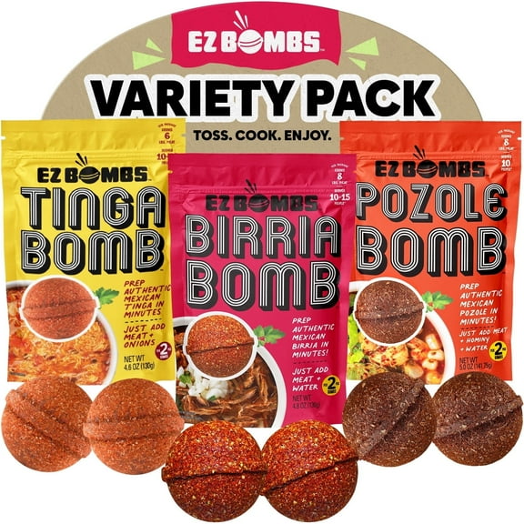 EZ Bombs Variety Pack – Pozole, Tinga & Birria Bomb Seasonings – Authentic Mexican Spice Mix for Tacos, Tortas, Nachos & Pozole Soup – Made with Real Chiles, Herbs & Spices for Quick, Flavorful Meals