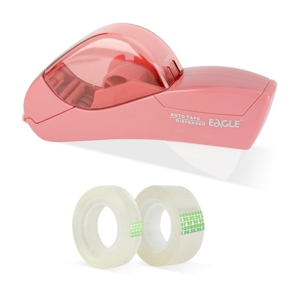 Eagle Automatic Adhesive Tape Dispenser, Portable with Safety Blade, 2 Rolls of Tape Included, for Office, Home, Packaging, DIY, Flamingo Pink