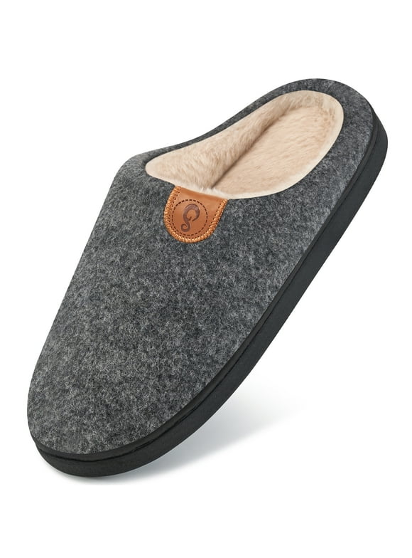 Mens Slippers Memory Foam Warm House Slippers for Men Non Slip Fuzzy Shoes