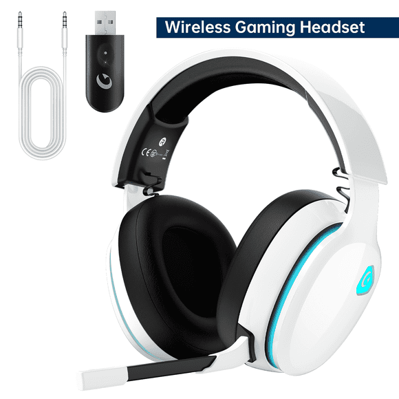 Ecomoment Wireless Gaming Headset for PS5, PC,Switch,Mac with Bluetooth 5.3, 2.4GHz USB Gaming Headphones with Mic, 3.5mm Wired Mode for Xbox Series, White