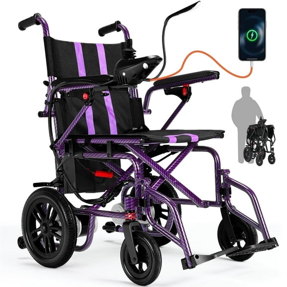 Arshin Electric Wheelchairs for Adults 20+ Miles Range,Silent Electric Wheelchair Lightweight Foldable with 360°Joystick,All Terrain Dual Motors,286 lbs Capacity(Purple)