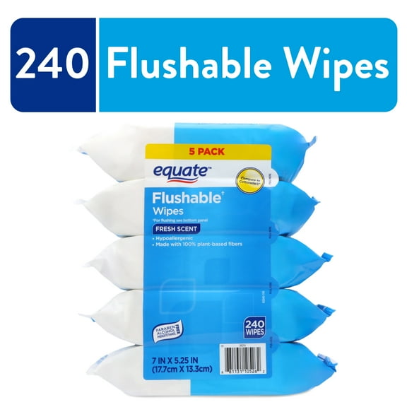 Equate Flushable Wet Wipes, Fresh Scent, 240 Wipes, 5 Pack