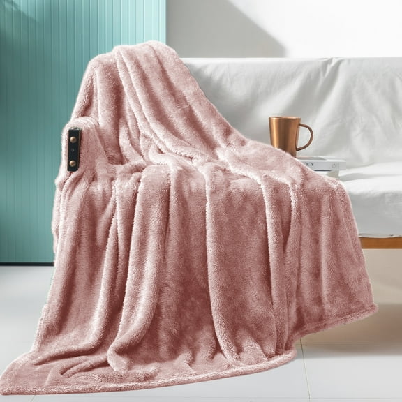 Exclusivo Mezcla Plush Fuzzy Large Fleece Throw Blanket (50" x 70", Dusty Pink)- Soft, Warm and Lightweight