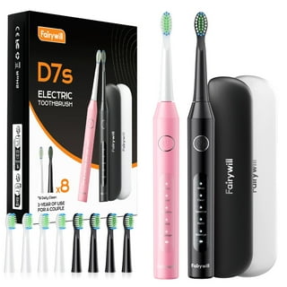 Fairywill 2Packs Sonic Electric Toothbrush for Adults,Portable Travel Electric Toothbrush with 8 DuPont Brush Heads,60-Day Battery,Toothbrush Gift Set for Couples Family,Black & Pink