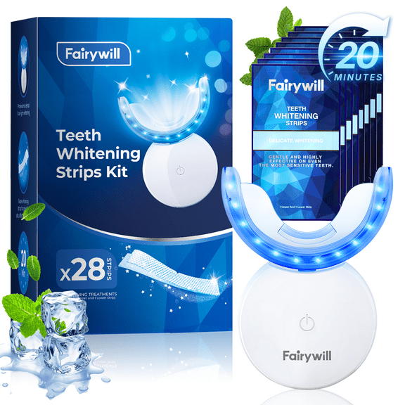 Fairywill Teeth Whitening Strip Kits, 16Min Rapid White Rechargeable Teeth Whitener Case,24pcs LED Blue Light and 28 White Strips for Sensitive Teeth