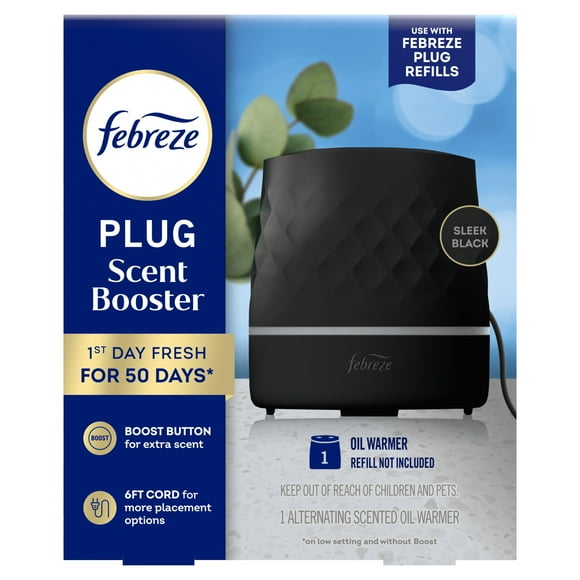 Febreze PLUG Scent Booster Continuous Scent Device Oil Diffuser, Black, Compatible with Febreze Air Freshener Plug in Refills