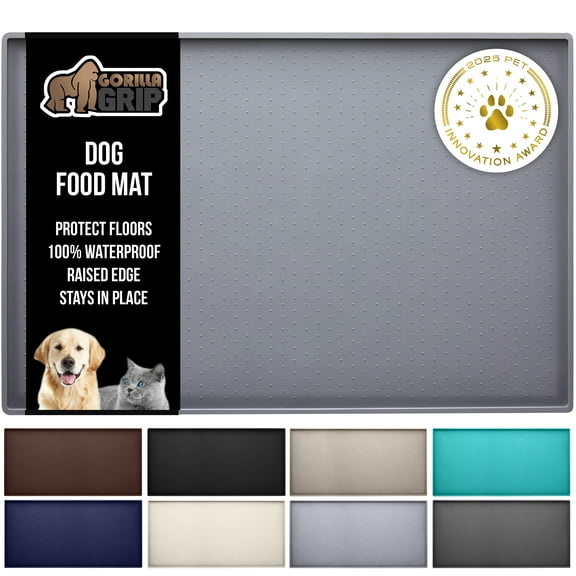Feeding Mat, 18x12 Gray, 100% Waterproof Silicone Tray for Dogs and Cats by GORILLA GRIP