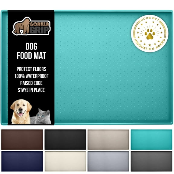 Feeding Mat, 18x12 Turquoise, 100% Waterproof Silicone Tray for Dogs and Cats by GORILLA GRIP