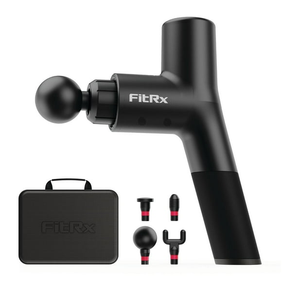 FitRx Massage Gun Handheld Deep Tissue Percussion Massager with 6 Speeds and 4 Swappable Heads For Premium Neck Back & Muscle Relief