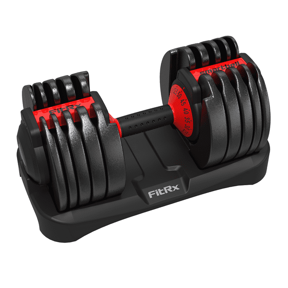 FitRx Adjustable Dumbbells, 52.5lb SmartBell Dumbbell Set with Quick-Select Weights for Home Gym
