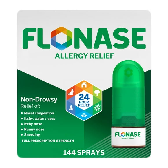 Flonase Allergy Relief Fluticasone Nasal Spray, 24-Hour Non-Drowsy Allergy Medicine, Metered Nasal Spray - 144 Sprays For Fall And Seasonal Allergy Relief