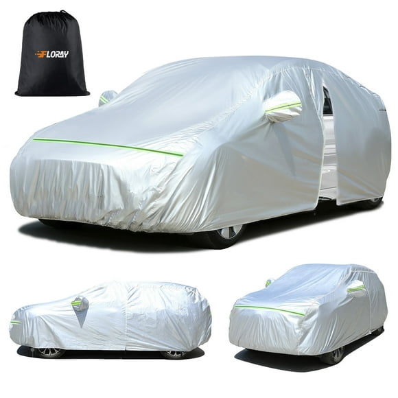 Floray Waterproof All-Weather Car Cover with Zipper Door – Heavy-Duty Windproof Protection for Sedan, UV and Snow Guard