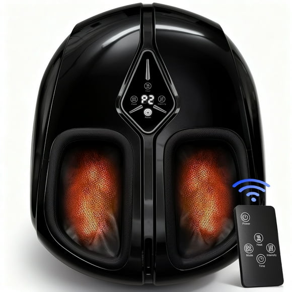 Foot Massager with Heat, Caveen Shiatsu Feet Massager Machine with 4 Modes & 5 Intensities, Auto-off Timers, Relax for Home or Office, Black