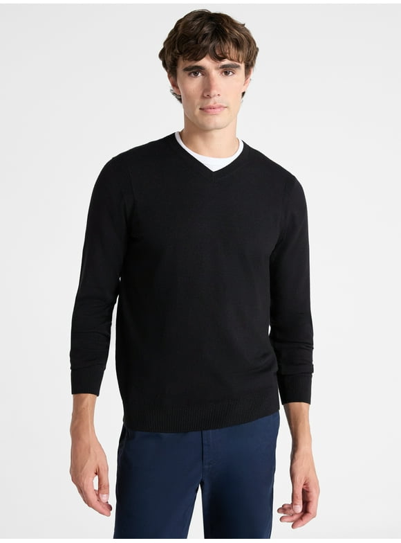 Men's Cozy Yarn Everyday V-Neck Sweater with Long Sleeves, Size XS-3XL
