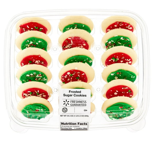 Freshness Guaranteed Red and Green Frosted Sugar Cookies, Baked, 24.3 oz, 18 Count