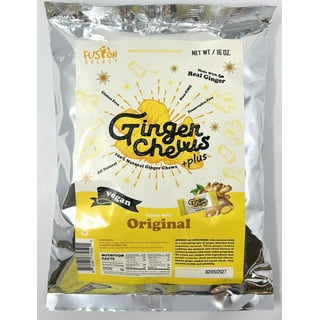 Fusion Select 1Lb Original Ginger Chews - Sweet Soft Candied Delights From Indonesia - Promotes Relief From Morning Sickness, Upset Stomach - Made from Real Ginger Root, Non-GMO, Vegan Candy