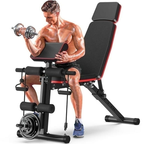 GIKPAL 7 Positions Adjustable Weight Bench,With Extended Headrest and Leg Extension,Foldable Workout Olympic Weight Bench Press for Full Body Strength Training,Maximum Weight 770 Lbs.