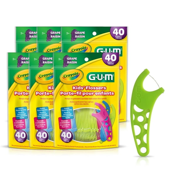 GUM Crayola Kids Flossers with Fluoride - Designed for Little Hands,Ages 3+, 40 Count (6pk)